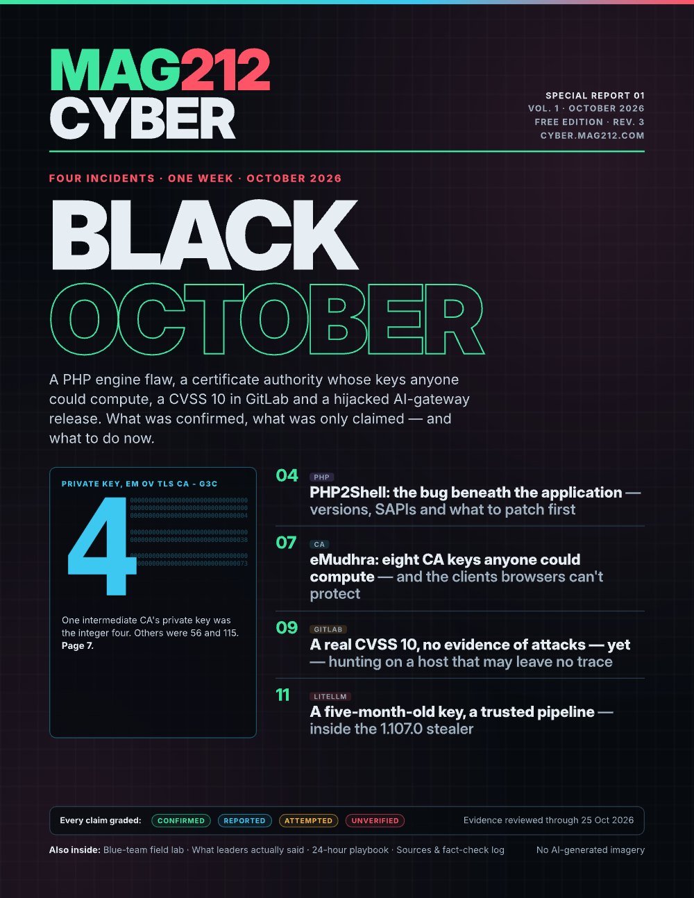 Cover of Black October 2026: PHP2Shell, eMudhra, GitLab and LiteLLM — What Happened and What to Do Now